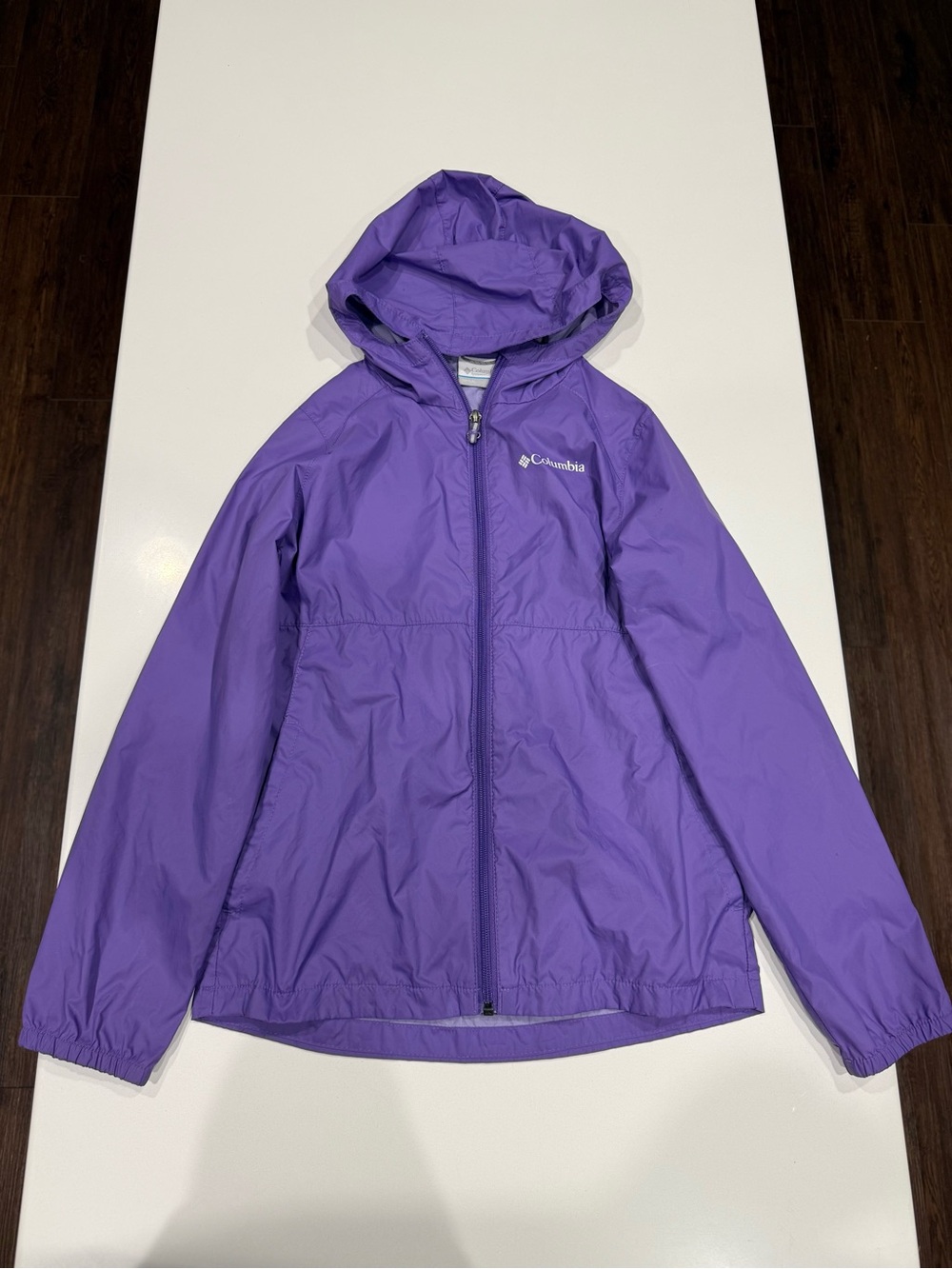 Columbia Girls Purple Hooded Packer Windbreaker Jacket, Zip Closure, M